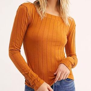 Free People Top Long Sleeve Brown Shirt Size XS